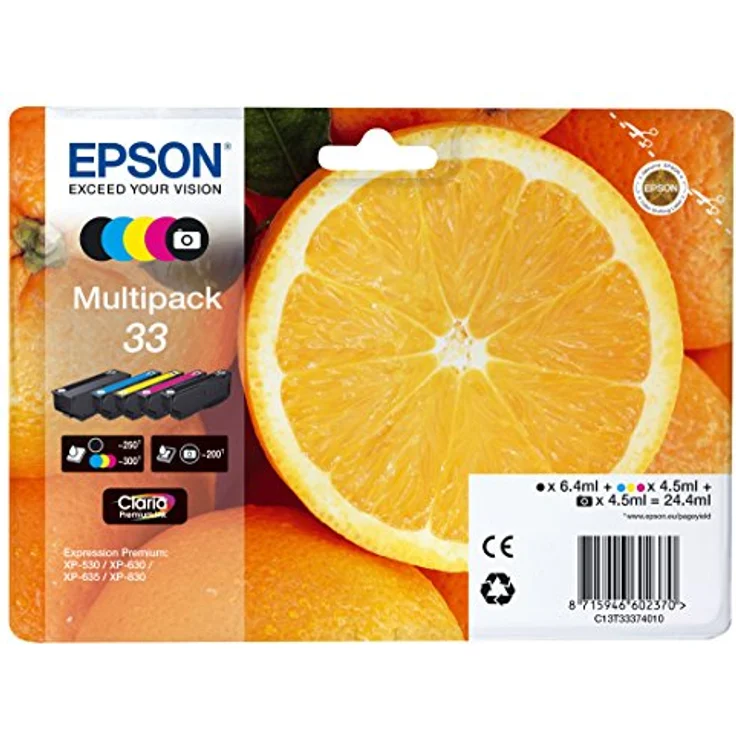 Epson Original 33 Tinte Orange (XP-530 XP-630 XP-635 XP-830 XP-540 XP-640 XP-645 XP-900 XP-7100) Multipack 5-farbig – Bild 2