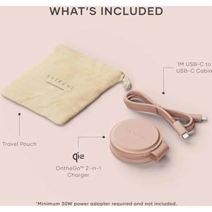 Satechi OntheGo 2-in-1 Wireless Charger mit Qi2 (15 W), faltbares Ladegerät für iPhone und Apple Watch, Rosa – Bild 7