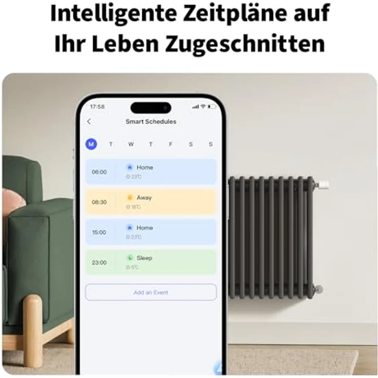 Aqara Smartes Heizkörperthermostat W600, Zigbee/Thread Thermostat mit Energiesparen, Sprachsteuerung, Geofencing, kompatibel mit Apple Homekit, Alexa und Google – Bild 3