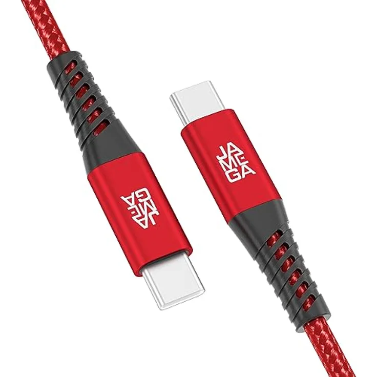 JAMEGA - USB Typ C Kabel Rot 2m | Fast Charge Sync für iPhone 15 Pro Max iPad Pro Air Samsung Macbook Tablets Huawei uvm.