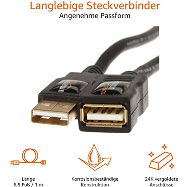 AmazonBasics 1IGG USB 2.0-Verlängerungskabel A-Stecker auf A-Buchse, 2 m,Schwarz - Preisvergleich – Bild 3