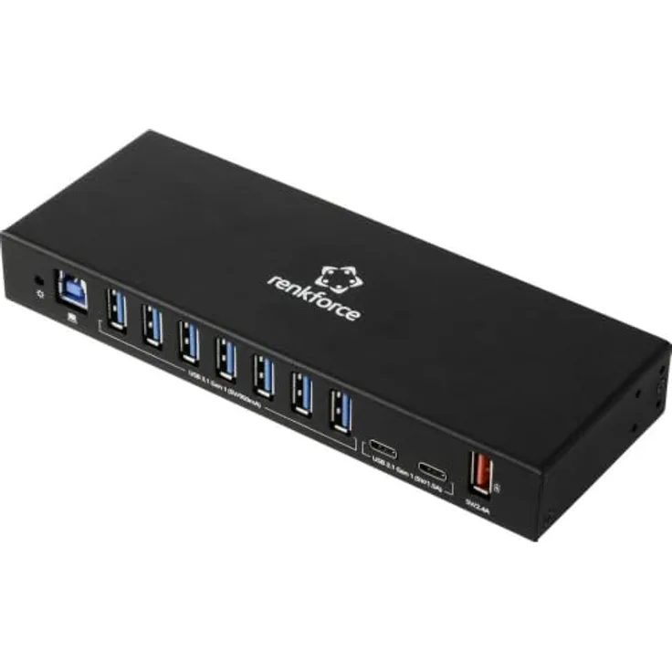 Renkforce RF-7403762 USB-Hub 10 Port USB-A, USB-C® mit 5 GBit/s für industrielle Anwendungen, schwarz