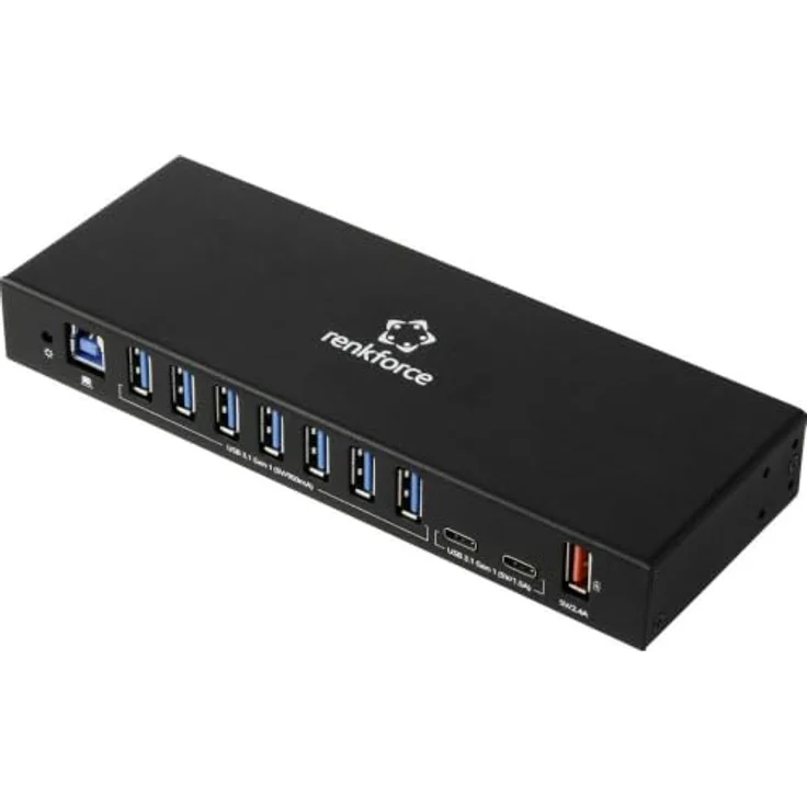 Renkforce RF-7403762 USB-Hub 10 Port USB-A, USB-C® mit 5 GBit/s für industrielle Anwendungen, schwarz – Bild 1