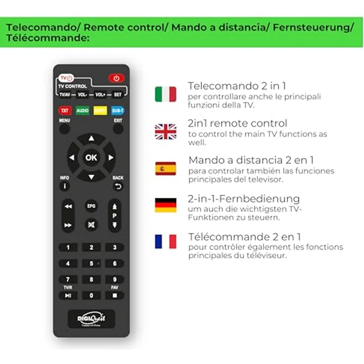 Digiquest DecoderTerrestre XO Stick, DVB-T2, Schwarz - 2-in-1-Fernbedienung, Mediaplayer-Funktion, Energieeinsparung durch USB-Stromversorgung – Bild 5