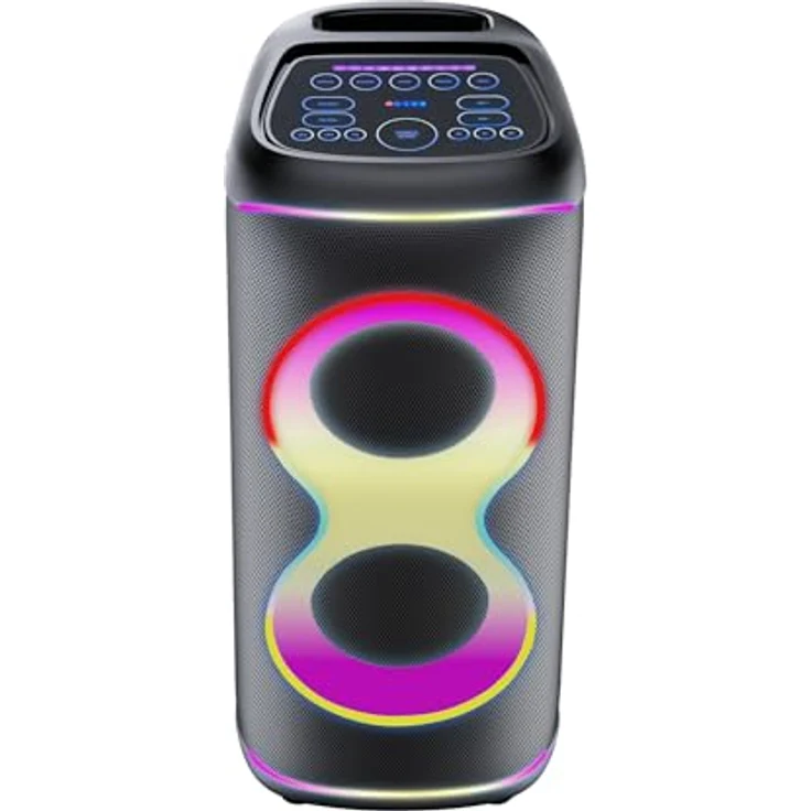 DENVER BPS-370, Bluetooth Lautsprecher mit 100 W RMS, synchronisierten LED-Effekten und IPX4 Spritzwasserschutz, tragbar mit Griff und Rollen – Bild 5