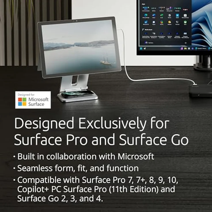Kensington Microsoft Surface Pro Ständer, erhöhter Ständer für Schreibtisch, faltbar, leicht, rutschfest, Tablet-Ständer und Halterung für Surface Pro 7, 7+, 8, 9, 10, 11, - Schwarz – Bild 2