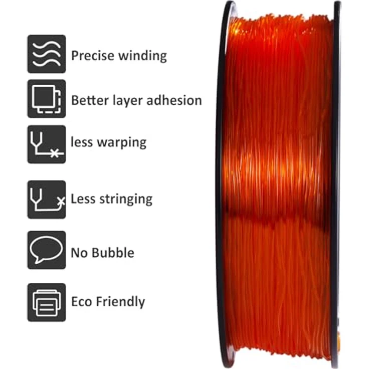 GEEETECH TPU Filament 1,75mm Transparent Orange, Flexibles 3D Drucker Filament mit hoher Abriebfestigkeit, 1kg Spule – Bild 4