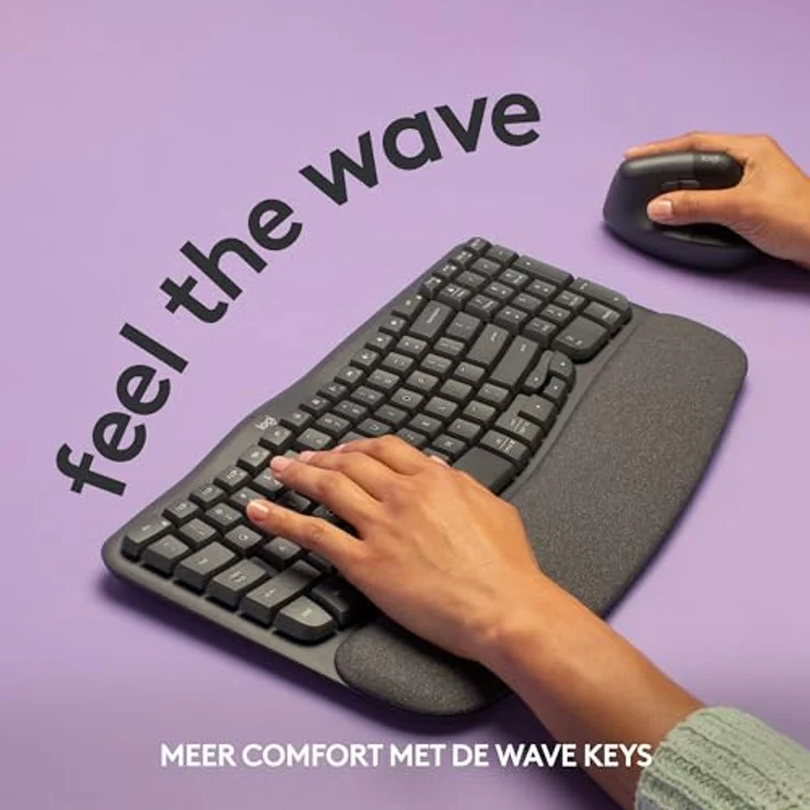 Logitech Wave Keys kabellose ergonomische Tastatur - Grafit, Belgisches AZERTY-Layout – Bild 3
