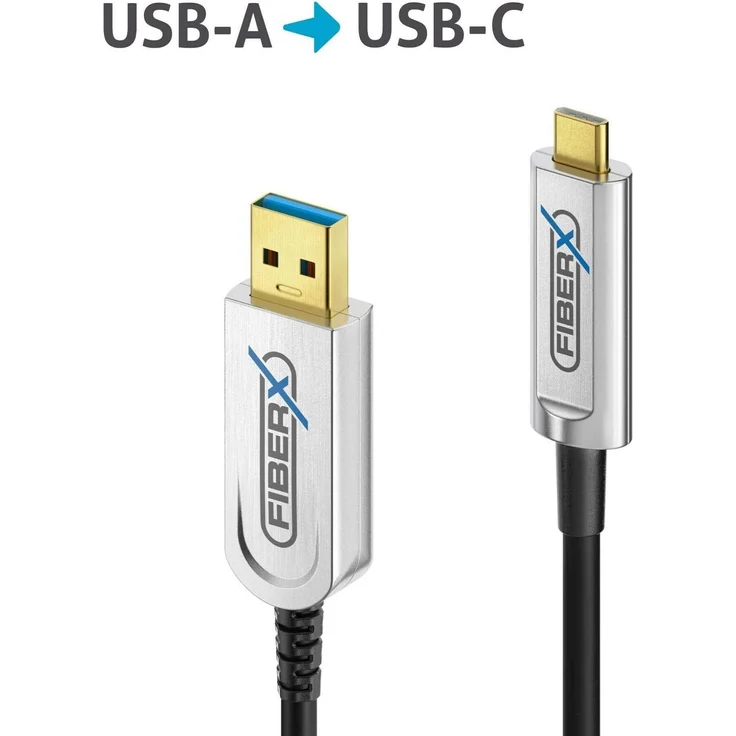 Purelink FiberX Serie USB 3.1 Glasfaser Kabel, USB-A auf USB-C, 40m, bis 10 Gbps, Hybridkonstruktion aus Glasfaser und Kupfer, ohne externe Stromversorgung