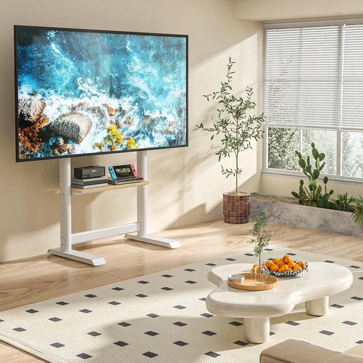 TVON TV Ständer, Bodenständer für 60-86 Zoll Fernseher bis 68kg, Höhenverstellbar, VESA 800x600mm, Weiß