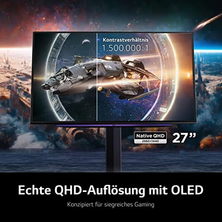 LG Electronics 27GR95QE-B Ultragear Gaming Monitor 27" (67,32 cm), OLED, 2.560 x 1.440, 16:9, WQHD 1440p, 98,5% DCI-P3, HDR10, 0,03 ms GtG, 200 cd/m², 240 Hz - Schwarz – Bild 2