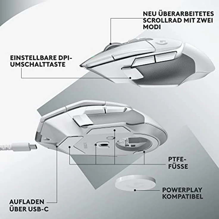 Logitech G502 X LIGHTSPEED Kabellose Gaming-Maus - Optische Maus mit optisch-mechanischen LIGHTFORCE Hybridschaltern, HERO 25K Gaming-Sensor, Kompatibel mit PC - macOS/Windows - Weiß – Bild 5