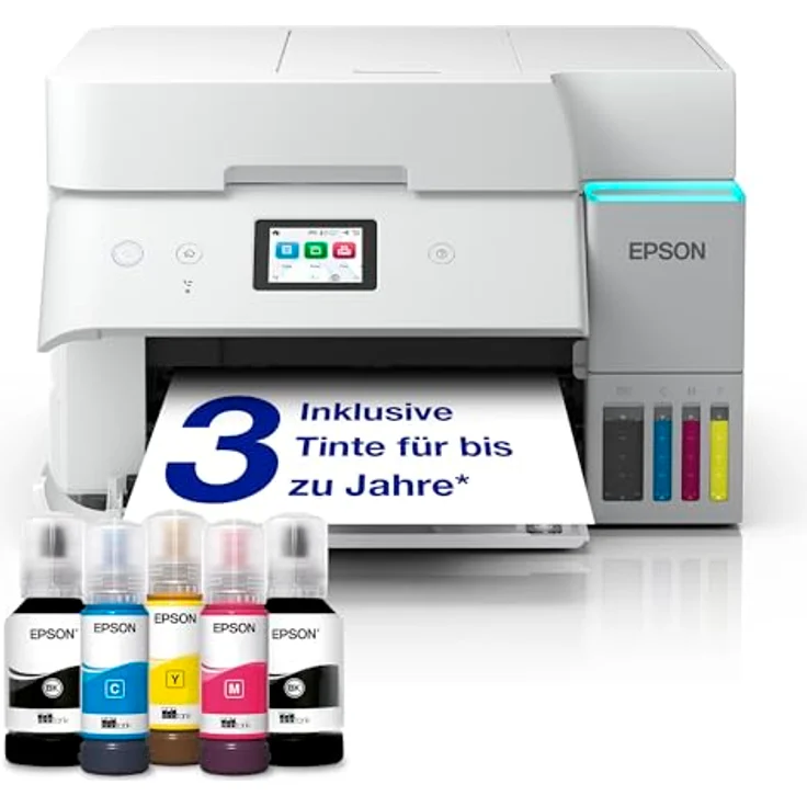 EPSON EcoTank ET-4956, Nachfüllbarer 4-in-1 Tintentankdrucker mit Duplex, WiFi, Apple AirPrint und 6,1 cm Touchscreen, weiß – Bild 1