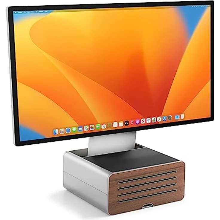 Twelve South HiRise Pro für iMac/Displays/Monitore | Höhenverstellbarer Ständer mit Stauraum, umkehrbarer Front + Ledereinlage (Silber) – Bild 1