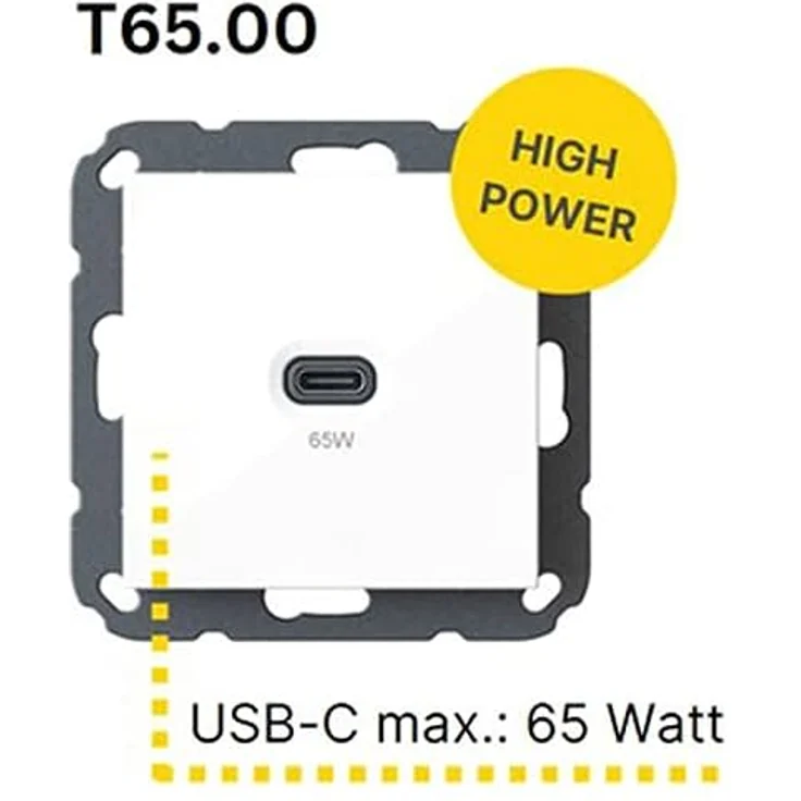 Unterputz USB-Ladestation mit USB-C 65 Watt Charger/Lader 6560x0000 zur Hausinstallation, für gängige Schalterprogramme (55x55mm), Power Delivery (PD), T65.00 Professional – Bild 3
