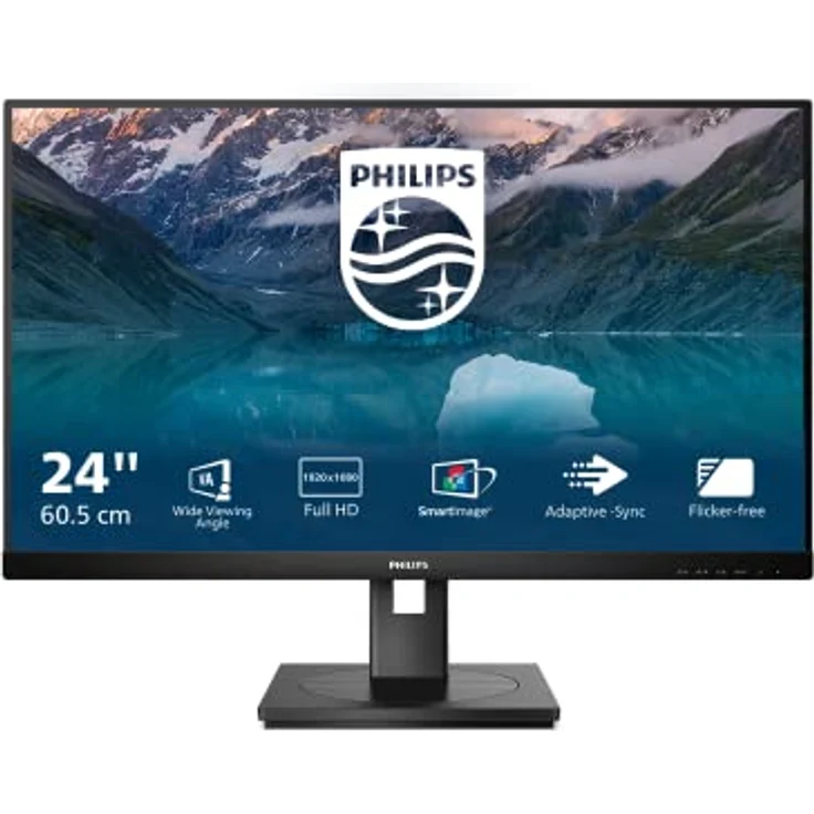 Philips 242S9JML - 24 Zoll Full HD Monitor, höhenverstellbar, Laustprecher, Schwarz, Flicker-Free und Low-Blue Light Technologie, 1920x1080, 75 Hz, VGA, DVI, HDMI, DisplayPort, USB Hub – Bild 2