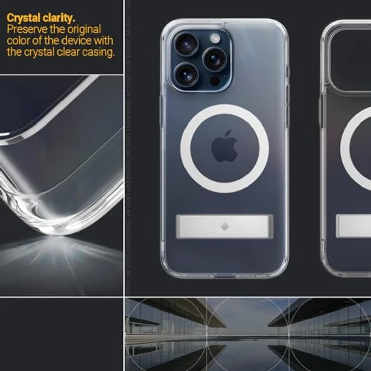 Caseology Capella Mag Kickstand Kompatibel mit iPhone 15 Pro Hülle [Schutz in Militärqualität] [Integrierter Ständer] mit Leistungsstarkem Magnet - Klar Weiß – Bild 3