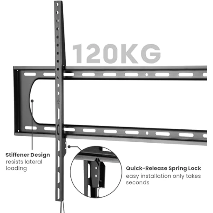 VALUE TV-Wandhalterung, 35 mm Wandabstand, fest, 304,8cm/120", 120kg, schwarz – Bild 5
