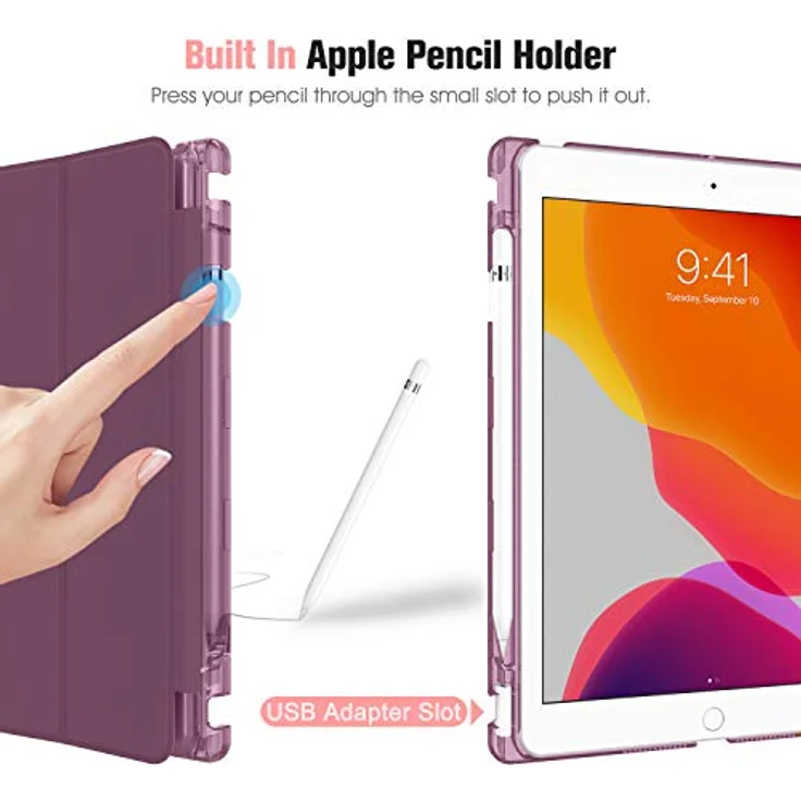 Fintie Hülle für iPad 9. Generation 2021/8. Gen 2020/7. Gen 2019 10.2 Zoll mit Stifthalter, ultradünne leichte Schutzhülle mit transparenter Rückseite und Auto Schlaf/Wach Funktion, Lila – Bild 2