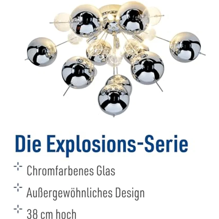 Näve Leuchten - Deckenleuchte Explosion aus Metall und Glas - G9 Fassungen - dimmbar - Chrome, 57 cm – Bild 2