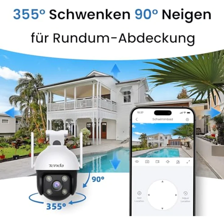 Tenda CH7 Überwachungskamera Aussen WLAN 2K+ mit 4MP, Nachtsicht in Farbe, 2-Wege Audio, AI Personen- und Fahrzeugerkennung, Ton- und Lichtalarm, APP/Web-Steuerung – Bild 3
