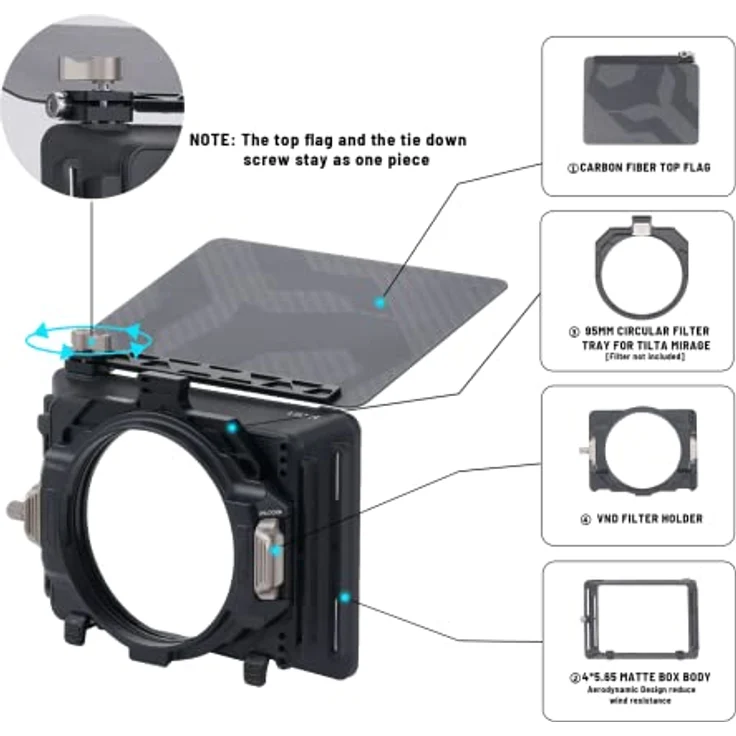 TILTAING Tilta Mattbox Mirage Matte Box für DSLR und Spiegellose Kameras, mit 95mm Filterrahmen und 4 Objektivadapterringen (67mm/72mm/77mm/82mm) MB-T16 – Bild 5