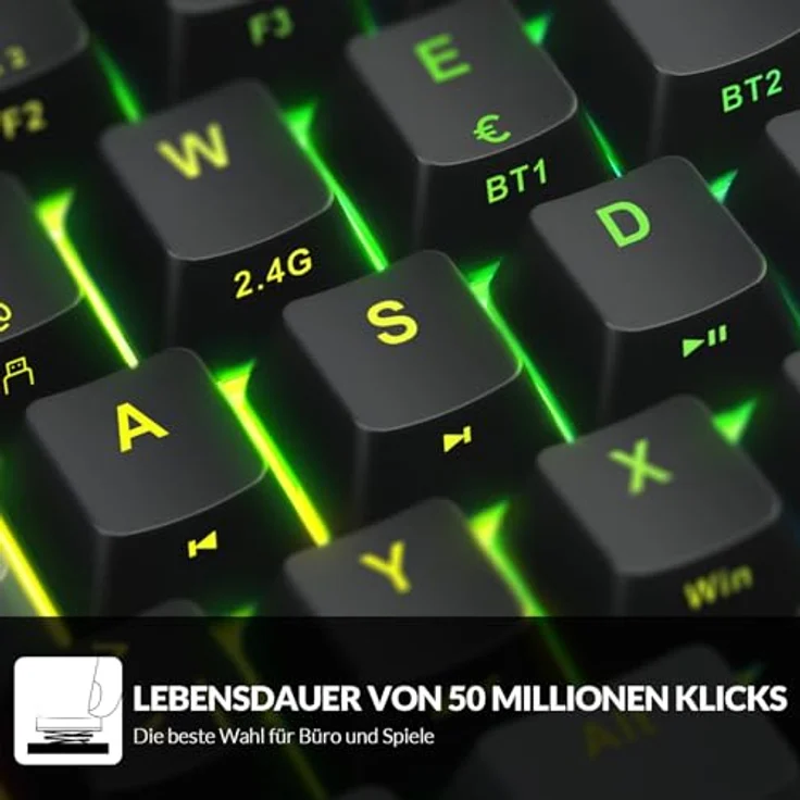 Rii Mechanische Gaming Tastatur, 60% Kabellos mit RGB Beleuchtung, Rote Schalter und N-Key Rollover für PC/Laptop/PS4/PS5, QWERTZ, Schwarz Grau (Bluetooth/2.4G/Kabel) – Bild 5