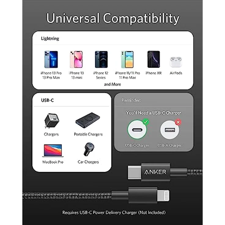 Anker USB C auf Lightning Kabel, New Nylon USB-C auf Lightning Ladekabel, 1 Meter lang, MFi-Zertifiziert, für iPhone SE/11 Pro/X/XS/XR / 8 Plus/AirPods Pro, Unterstützt Power Delivery - Preisvergleich – Bild 3
