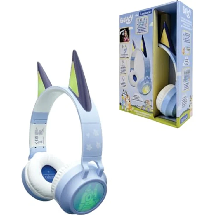 Lexibook Faltbarer Bluetooth- und kabelgebundener Beleuchtungskopfhörer Bluey-Design, 3D-Optik, Blau, HPBT015BY – Bild 1