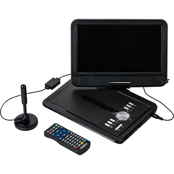 Reflexion DVD1025, Portabler DVD-Player mit DVB-T2 HD Tuner, integriertem Akku, 12V Auto-Adapter und PVR-Aufzeichnung