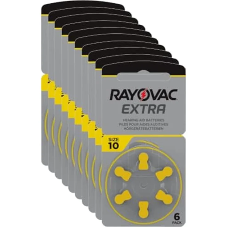 Rayovac Extra Advanced Zink Luft Hörgerätebatterie, 10er Pack, mit 60 Batterien, Geeignet für Hörgeräte Hörhilfen Hörverstärker, Gelb – Bild 2