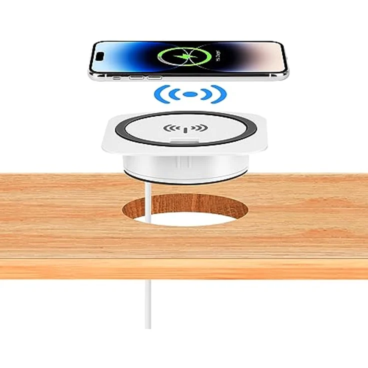 kalb | QI Einbau Schnellladegerät 15W weiß 7,5cm Ø - Smart Wireless USB Charger, USB-Port, USB-C Port – Bild 1