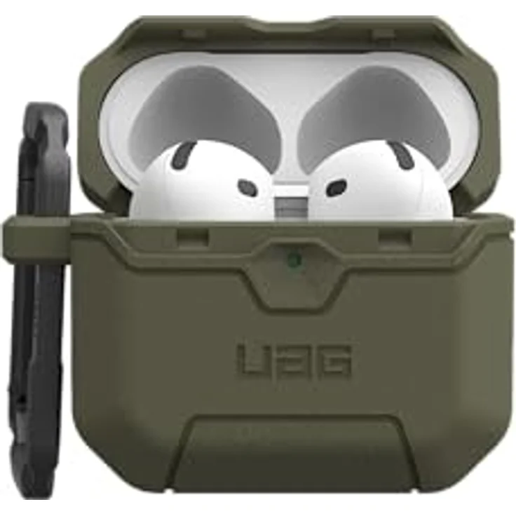 URBAN ARMOR GEAR Scout Case für Apple AirPods 4, Wireless-Charging kompatibel, magnetische Aufladung, abnehmbarer Karabinerhaken, olive – Bild 5
