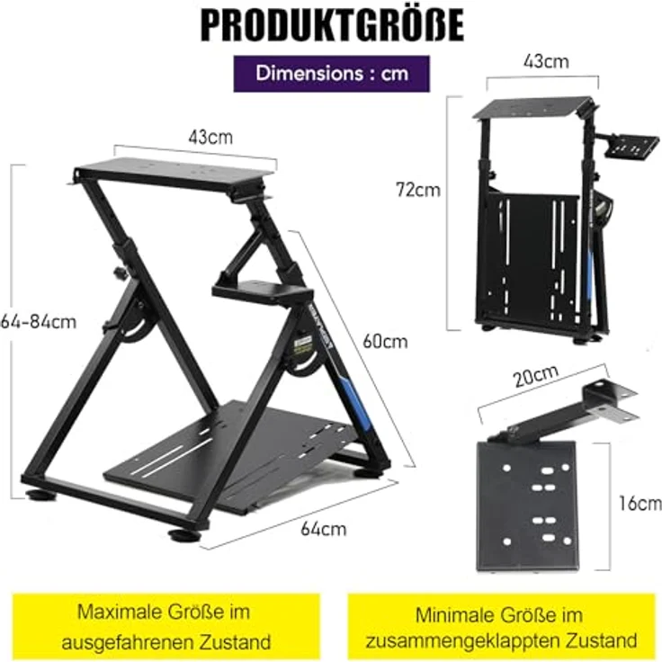 GTPLAYER Lenkradständer für Lenkrad Gaming Wheel mit neigungsverstellbarem Gestell, V1 V2 Schalthebelhalterung, kompatibel mit PS4, Xbox und PC, höhenverstellbar von 68,5 bis 80 cm – Bild 3