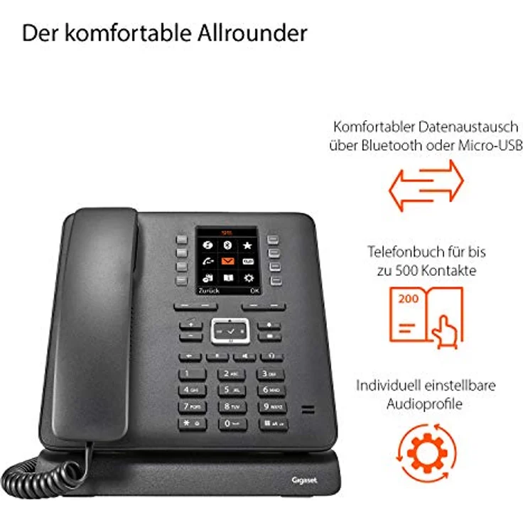 Gigaset T480HX Büro Telefon - schnurloses DECT Tischtelefon mit Headset-Anschluss, Freisprechfunktion, Farbdisplay - Kompatibel mit Fritzbox, schwarz – Bild 3