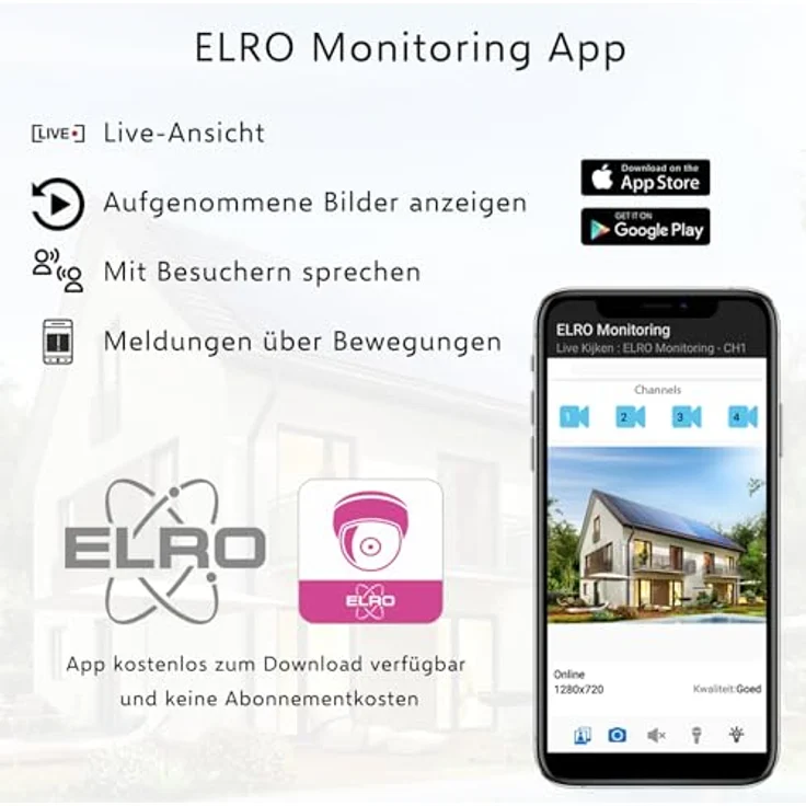 ELRO CZ60RIPS Color Night Vision 1080P HD Überwachungs-Kamera Set mit 9” Bildschirm und App – Bild 4