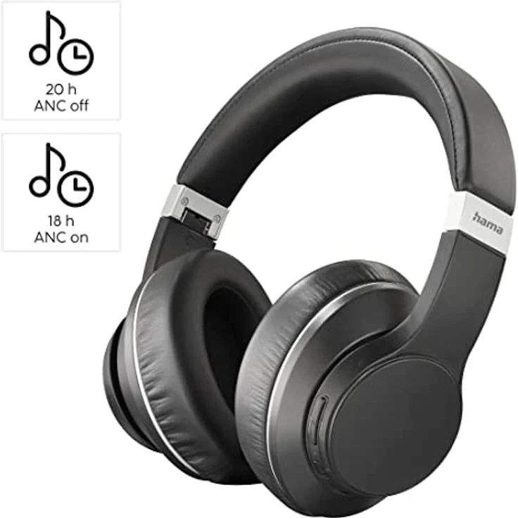 Hama Bluetooth Kopfhörer „Passion Voyage“ (Over Ear Kopfhörer, Noise Cancelling, Wireless Charging, kabellos, Kopfhörer mit Mikrofon, mit Touch Funktion, Bluetoothkopfhörer, Ohrpolster) schwarz, Klein – Bild 2