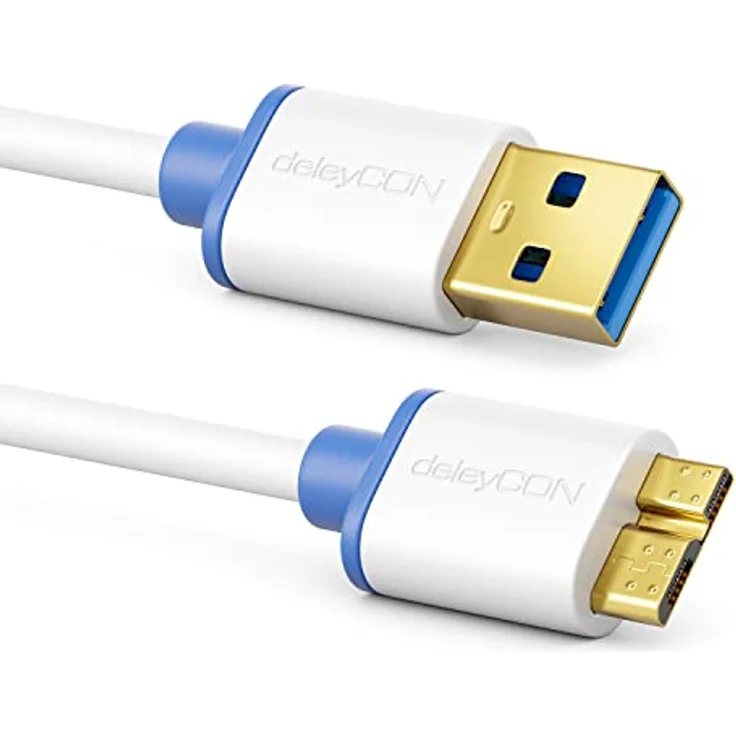 deleyCON 1,5m Micro USB 3.0 Kabel, Datenkabel bis zu 5 Gbit/s, USB A-Stecker zu Micro B-Stecker, Weiß – Bild 4