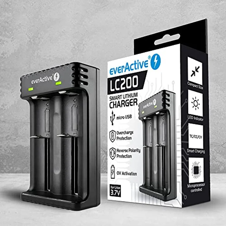 everActive Ladegerät für 2 Stück Li-Ionen-Akkus wie 18650, professionell, schnell, Micro USB, Modell: LC-200, Schwarz – Bild 5