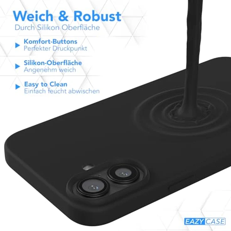 EAZY CASE Premium Silikon Handyhülle für iPhone 16 Plus, Slimcover mit Kameraschutz, Microfaser-Innenseite und kabellosem Laden, Schwarz – Bild 4