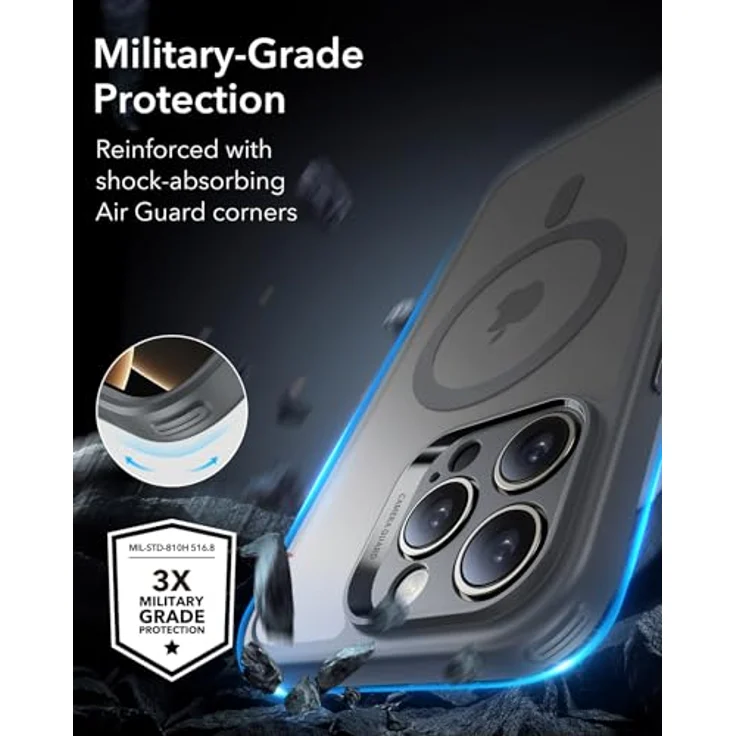 ESR iPhone 16 Pro Max Hülle (4 in 1) Set, Transparente Matte Hülle mit Displayschutzfolie, MagSafe-kompatibel, Militärnorm Schutz, Mattiertes Grau – Bild 4