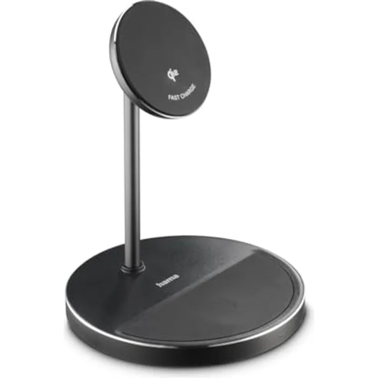 Hama Kabelloses Qi2-Ladegerät, 2in1-Ladestation mit 15W Schnellladefunktion und neigbarem Smartphone-Halter, Schwarz