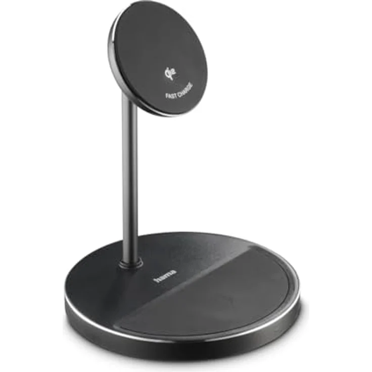Hama Kabelloses Qi2-Ladegerät, 2in1-Ladestation mit 15W Schnellladefunktion und neigbarem Smartphone-Halter, Schwarz – Bild 1
