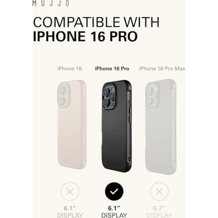 Mujjo Leather Shield Case iPhone 16 Pro Schwarz - Ultimative Schlagfestigkeit, Premium Velore Leder, MagSafe kompatibel – Bild 5