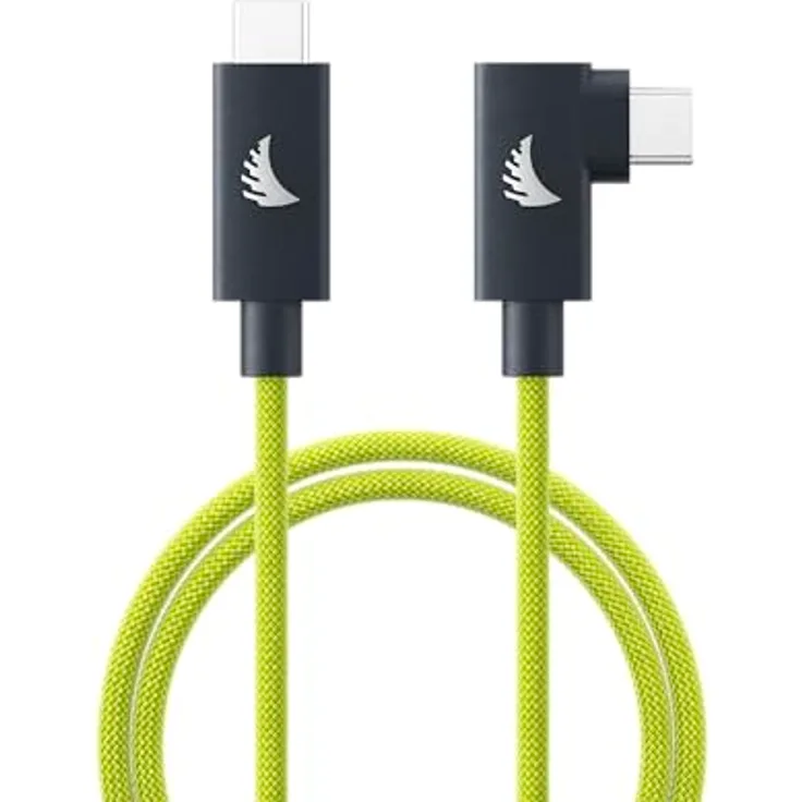 Angelbird USB-C 4.0 Solid Flex™ Cable Right-Angle Lime, 32 cm, bis zu 40 Gb/s Datenübertragung, 100 W Schnellladen, hochauflösende Videoausgabe