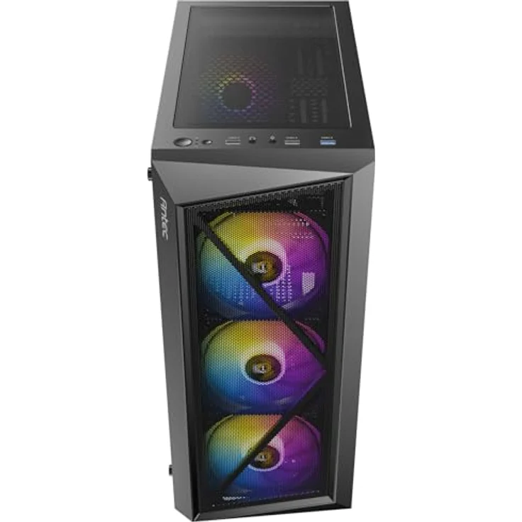 Antec AX67 ATX Mid-Tower Gehäuse, Schwarz, mit ARGB-Beleuchtung und gehärteter Glasscheibe, kompatibel mit ATX/ITX/Micro-ATX Motherboards, 3x 120mm Lüftern, inkludiert Staubfilter – Bild 9
