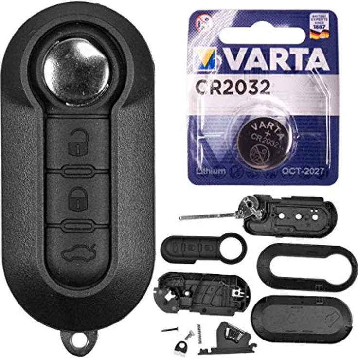 mt-key Auto Klapp Schlüssel Ersatz Gehäuse 3 Tasten + VARTA CR2032 Knopfzelle für FIAT 500, Ducato, Punto, Peugeot, Citroen – Bild 2