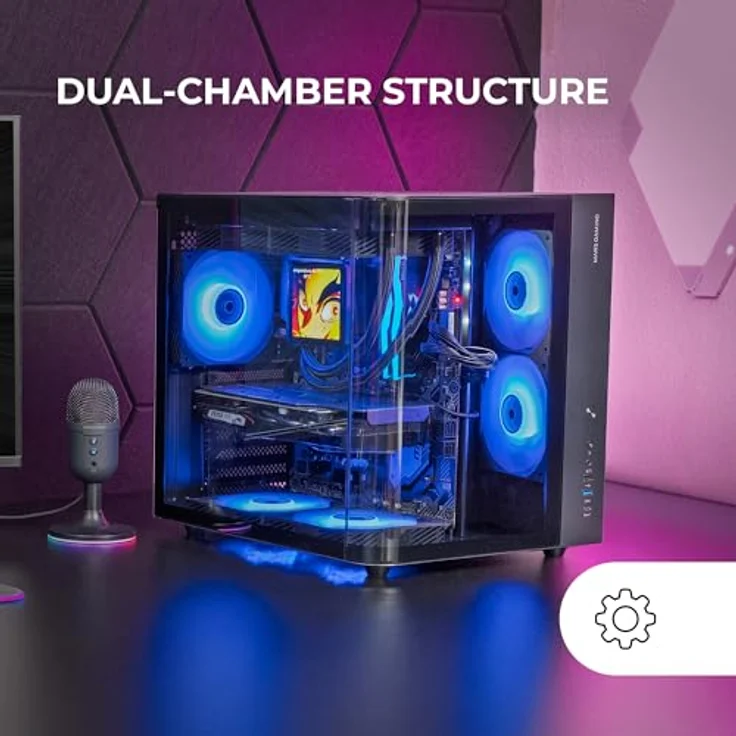 Mars Gaming MC-CURV, Midi Tower PC Gehäuse in Schwarz, ATX, micro ATX, Mini-ITX, mit gehärtetem Glaspanel und verbessertem Kabelmanagement – Bild 3