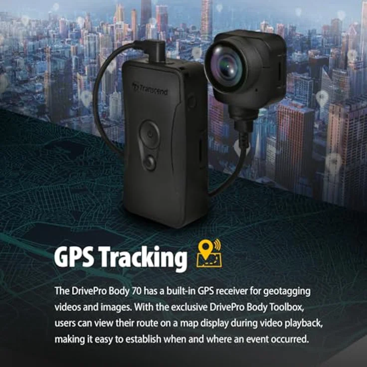Transcend Body Camera Transcend - DrivePro Body 70, Separate Kamera (GPS-Empfänger, Akku, WLAN, Eingebautes Mikrofon, Nachtsicht, Bluetooth, Eingebautes Display, QHD), Dashcam, Schwarz – Bild 9