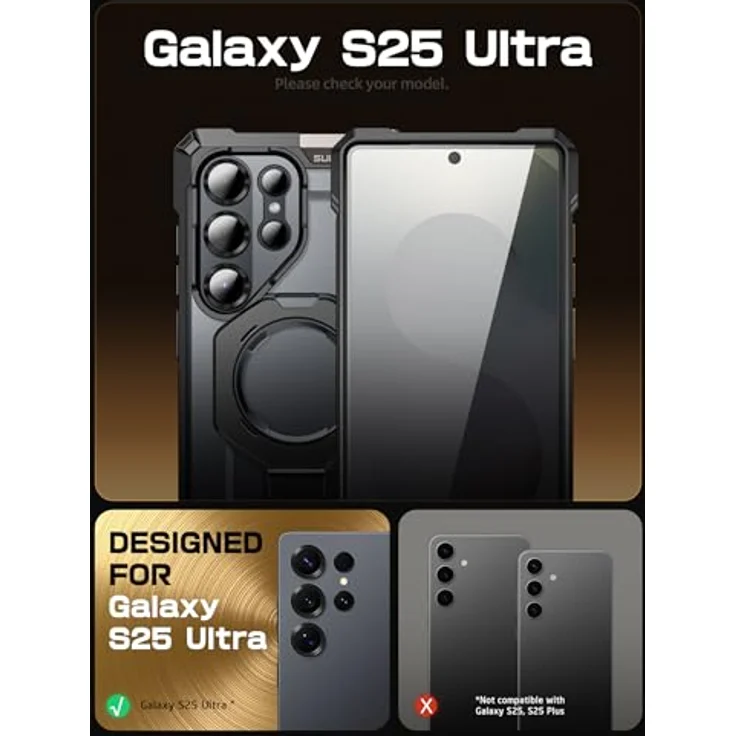 SupCase Samsung Galaxy S25 Ultra Hülle mit Ringständer Unicorn Beetle Grip SPen Friendlich Schwarz [MagSafe kompatibel] – Bild 2